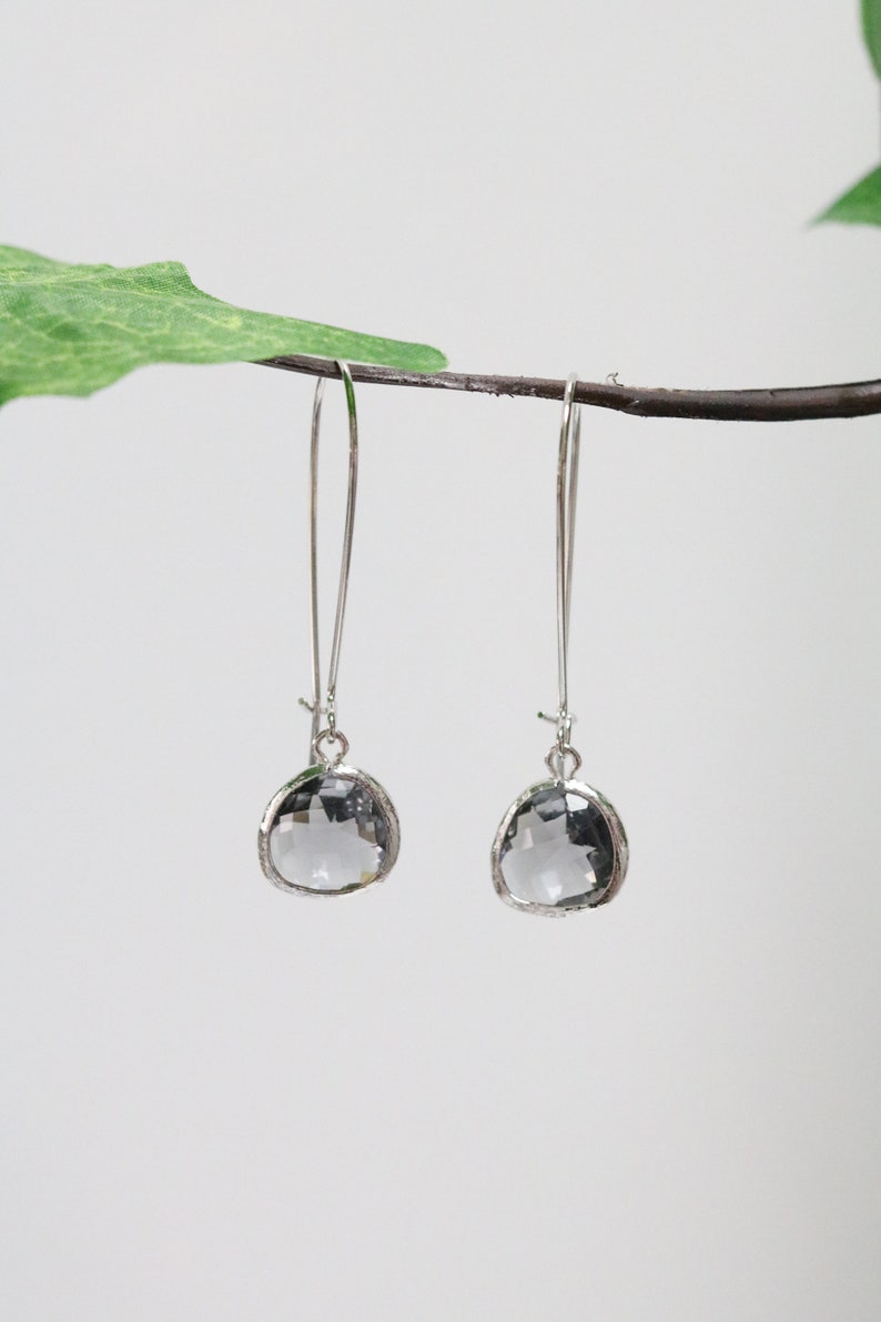 Grey Spinel Glass Earrings Silver Dangle Earrings Stone Earrings Drop Earrings Birthstone Earrings Grey Gemstone Silver Earrings image 2