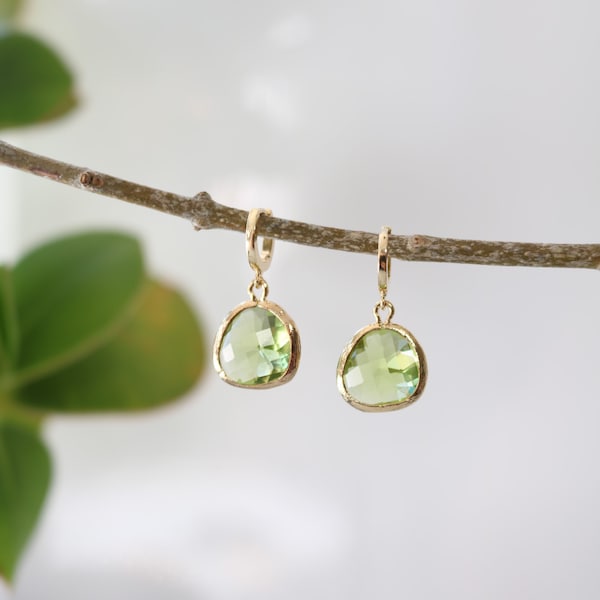 Peridot Glass Hoop Earrings  - Crystal Earrings - Gold Hoop Earrings - Gold Earrings - Hoop Earrings - Hoops - Gold Hoops - Huggies