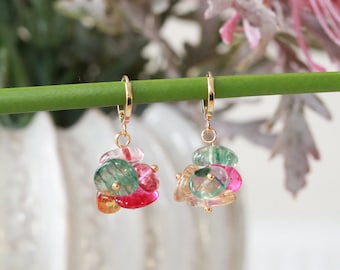 Multicolour fluorite drop earrings - gold hoop earrings - gemstone earrings - gold earrings - gemstone earrings - gold gemstone earrings