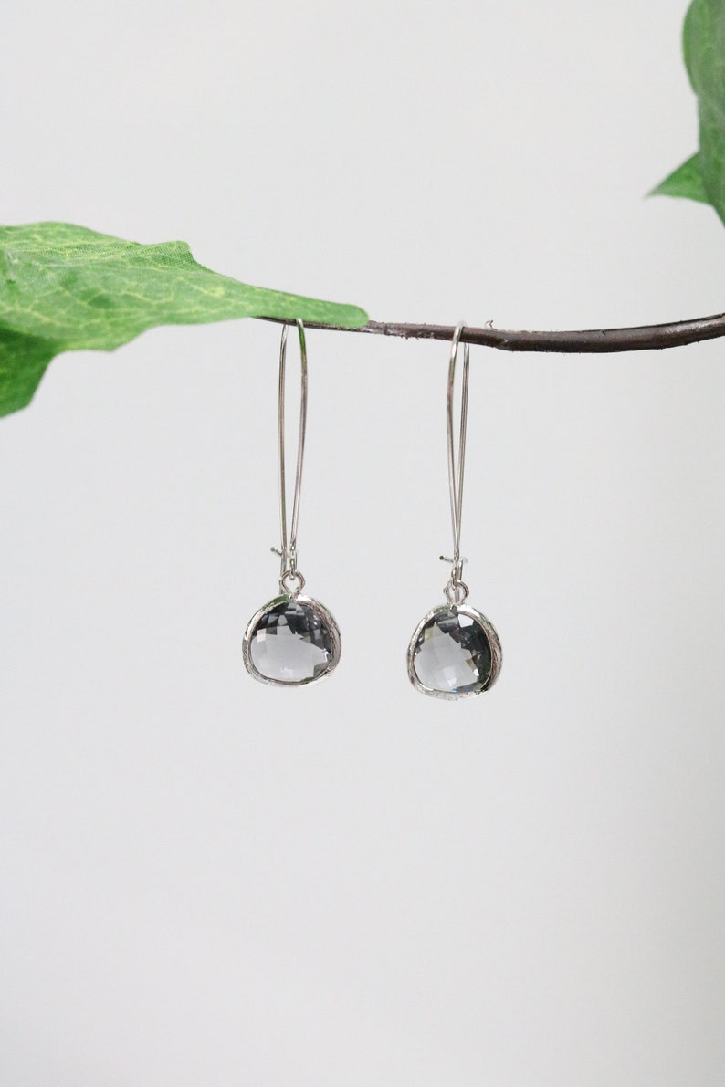 Grey Spinel Glass Earrings Silver Dangle Earrings Stone Earrings Drop Earrings Birthstone Earrings Grey Gemstone Silver Earrings image 3