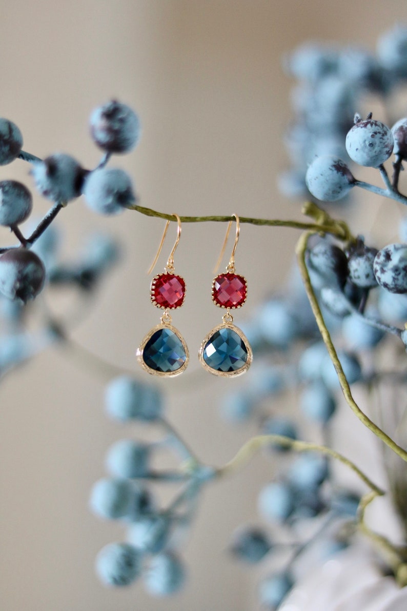 Ruby and Sapphire Earrings Dangle Earrings Quartz Earrings Drop Earrings Birthstone Earrings Blue Jewellery Quartz Earrings image 1