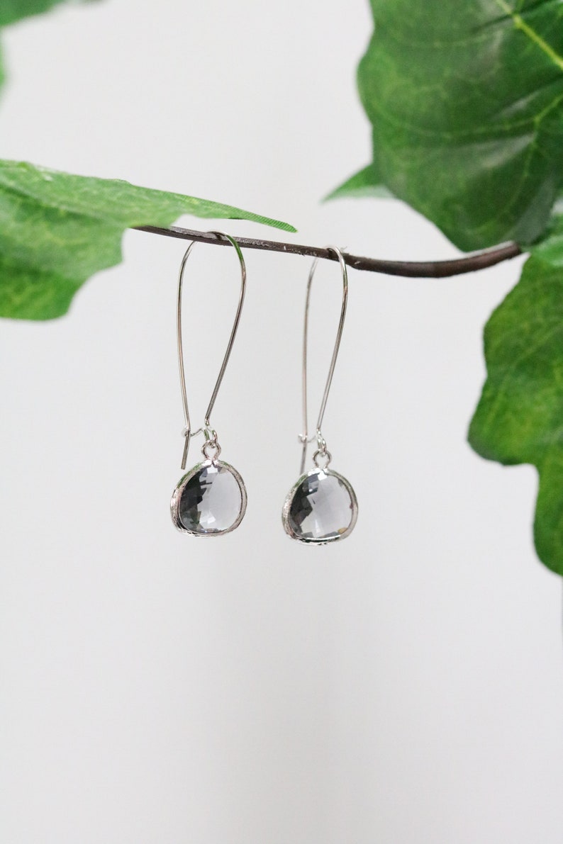 Grey Spinel Glass Earrings Silver Dangle Earrings Stone Earrings Drop Earrings Birthstone Earrings Grey Gemstone Silver Earrings image 1