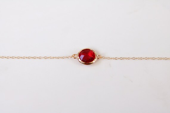 Garnet Bracelet - Charm Bracelet - Gemstone Bracelet - Gold
