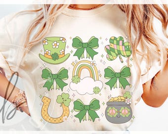 Coquette St Patricks PNG Design - Trendy Green Bows St Pattys Day Graphic