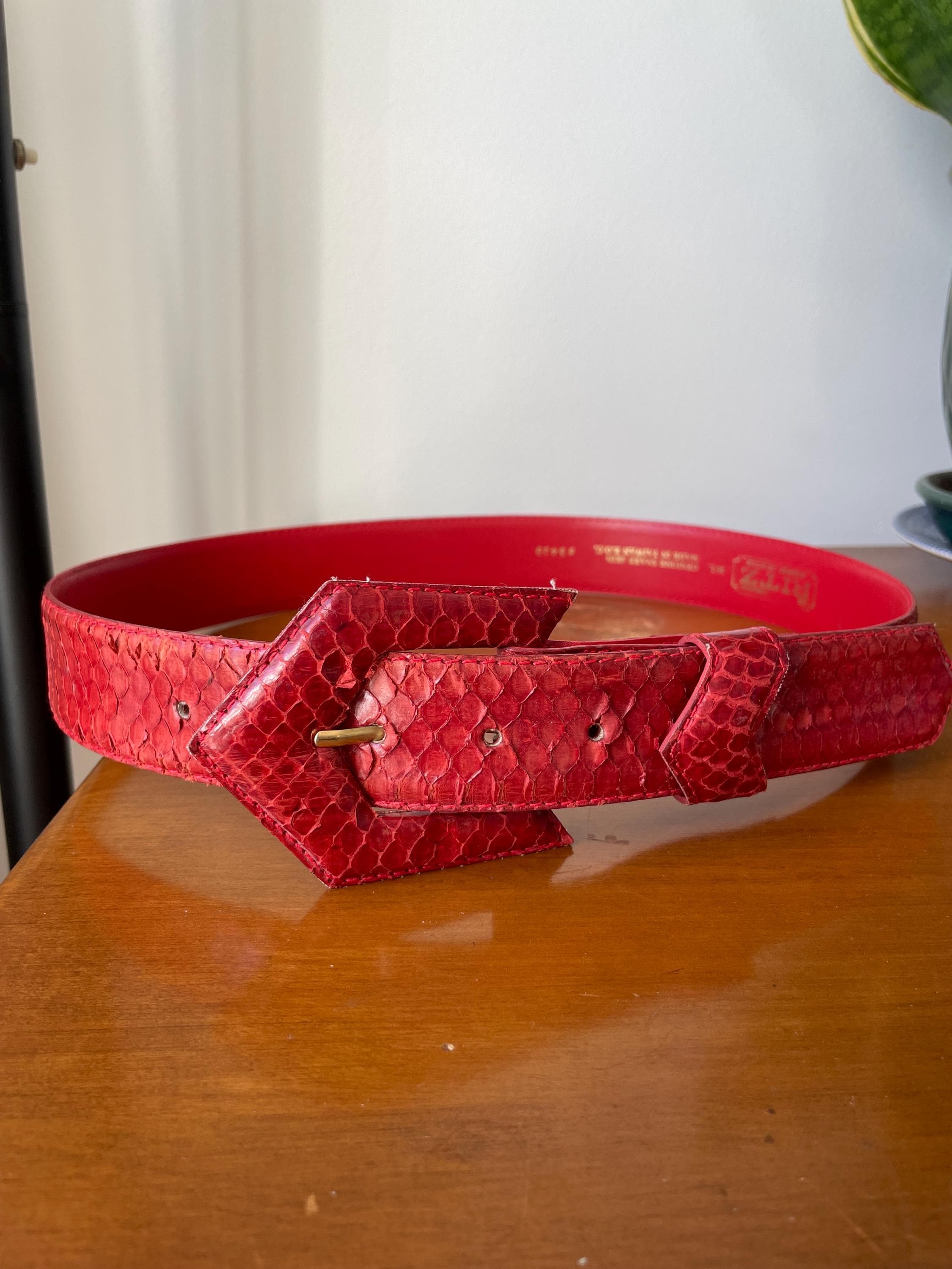 Red Leather Skinny Belt with Decorative Western Snake Tips Handmade Red Rhinestone Western Belt | Sparkling Cowboy  main image 2