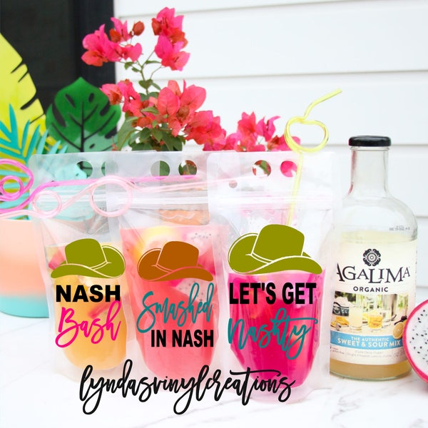 Reusable Adult Drink Pouches/Bachelorette/Nashville/Let's Get Nasty//Booze Bag/Pool Party/Party Favor/Bachelorette Drink w/ straw