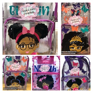 Peeking Afro Girl Clear Backpack