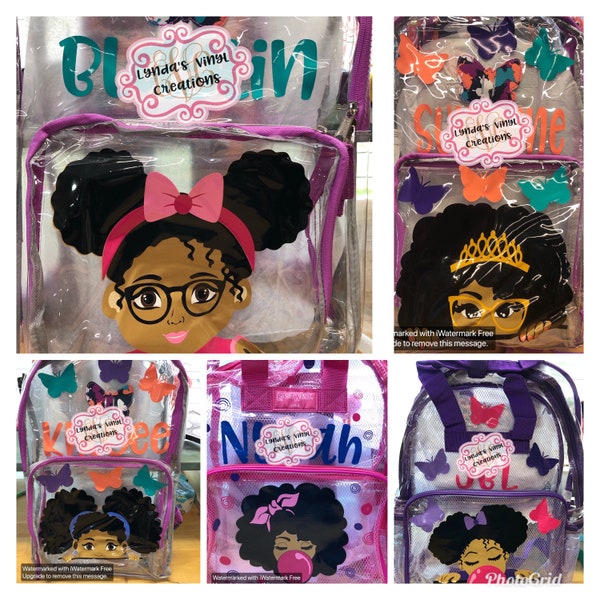 Peeking Afro Girl Clear Backpack