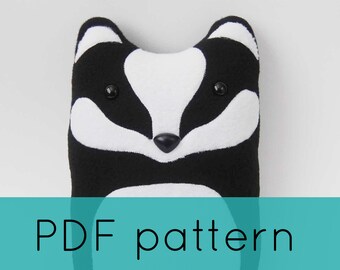 DIY Badger Pattern Woodland Pillow Plush - Fleece Fabric Animal Plushie - Do It Yourself Craft for Children and Adults - Make Your Own Toy