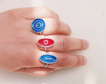 Sterling Silver Enamel Signet Ring: Adjustable Colorful Band