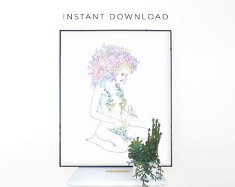 Floral Fashion Sketch Print: 'Blooming' Illustration (Digital Download)