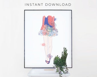 Floral Fashion Sketch Print: Watercolor Effect (Digital Download)