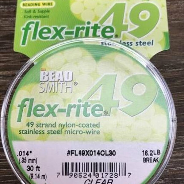Flex Rite Beading Wire,49 Strand Nylon - Coated Stainless Steel micro-wire. - 3 sizes available 0.014",0.018",0.024 "