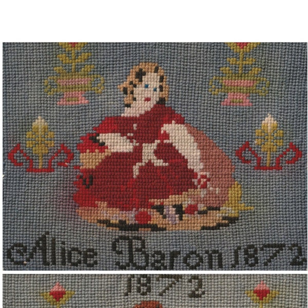 Victorian Samplers Sarah & Alice Baron 1872. English Folk Art:  Please read condition report/view pictures