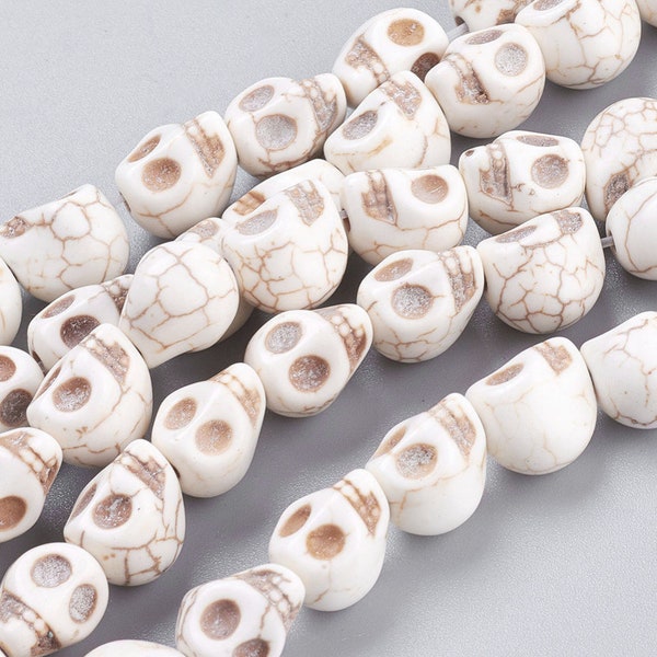 35 naturweiße Totenkopf Perlen SCHÄDEL 10 x 8 mm SKULL BEIGE
