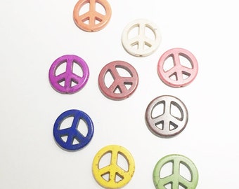 15 bunte Peace Zeichen Friedenszeichen Perlen Anhänger 24 mm Durchmesser
