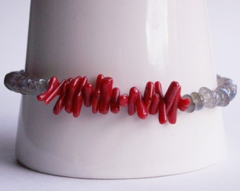 Bracelet with Labradorite - pearls and coral stick