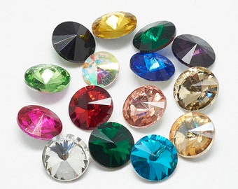 10 pierres en verre taillé, mélange de couleurs, rivoli, cabochons 6 mm - 18 mm de diamètre