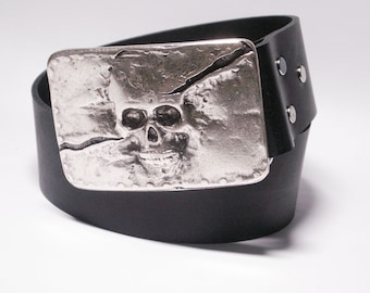 Ceinture en cuir BLACK SKULL avec BOUCLE INTERCHANGEABLE argentée