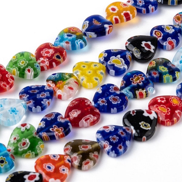 30 GLASHERZEN mit BLUMEN bunter Mix 12 x 11 mm PERLEN Millefiori