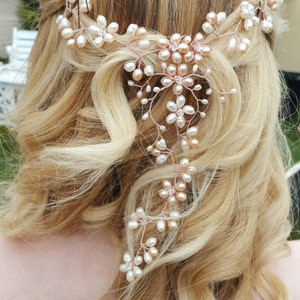 Rose gold Freshwater pearl hair vine bridal wedding