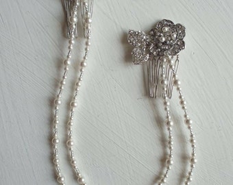 Diamante rose and pearl Vintage drapes double comb bridal headpiece