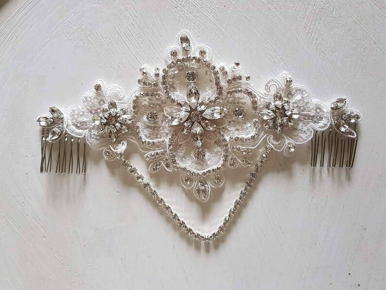 Diamante lace double comb bridal headpiece