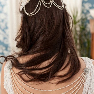 Lace triple comb headpiece vintage pearl drapes