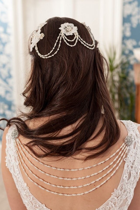 Lace Triple Comb Bridal Headpiece, Lace and Pearls - Etsy display picture 1