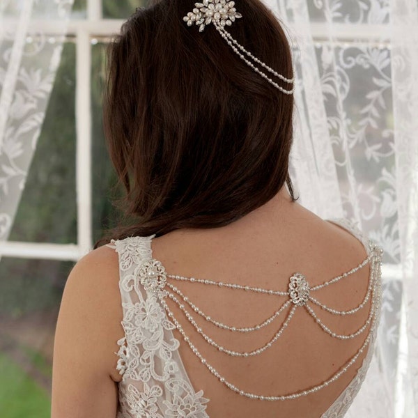 Pearl and diamante bridal dress/back jewellery