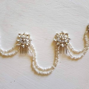 Copricapo da sposa in stile vintage con drappeggio di diamanti e perle