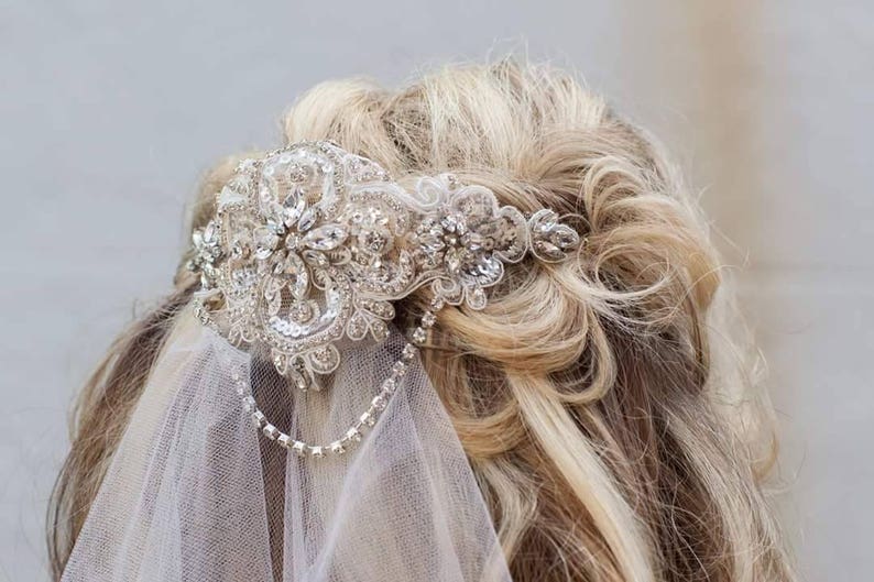 Diamante lace double comb bridal headpiece