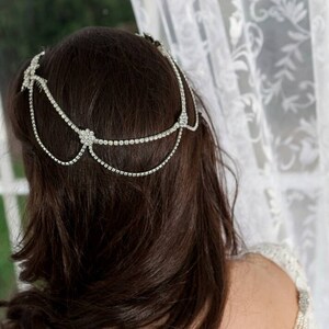 Diamante and flower hair chain bridal wedding