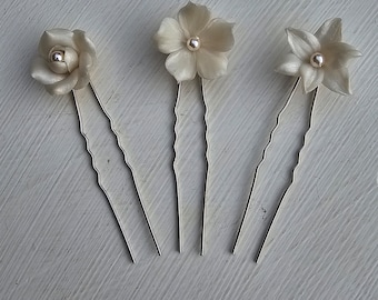 Ivory flower bridal wedding hair pins rose lily perfect for brides or bridesmaids