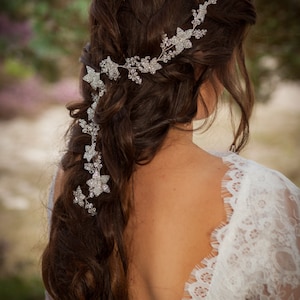 Swarovski crystal flower hair vine 18&quot;, bridal, wedding, boho