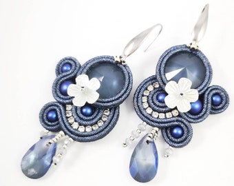 Soutache Earrings, small blue earrings