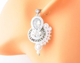 Soutache Earrings, Bridal Earrings with Pearls