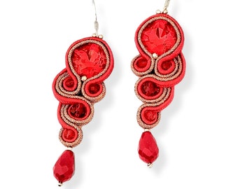 Soutache Earrings, Elegant red earrings