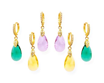 24k gold plated brass drop earrings, crystal drop drop earrings