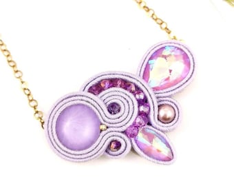 Soutache Necklace for woman, Gift for her, lilac necklace