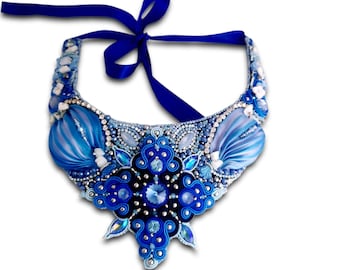 Handmade Soutache Choker Necklace, Shibori Silk, Crystal & Bead Embroidery necklace