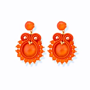 Orange earrings, soutache earrings for women