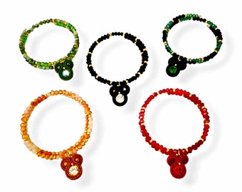 Beaded bracelets, hoop bracelets with soutache pendant, colored, women's bracelets