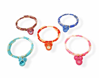 Beaded bracelets, hoop bracelets with soutache pendant, colorful bracelets