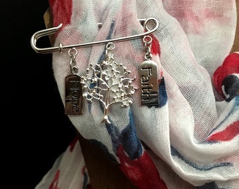 Safety Pin Brooch with Family Tree