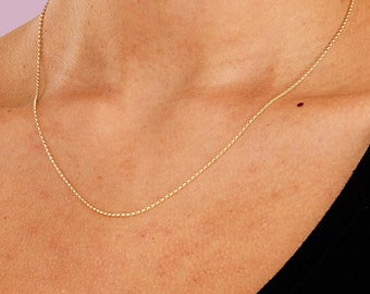 Dainty Solid Gold Diamond Cut Belcher Chain, 1mm Thin Gold Chain, Unisex Necklace For Pendant
