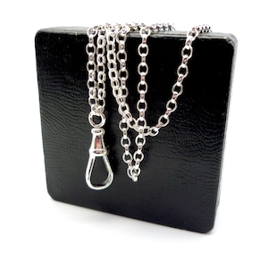 Sterling Silver Guard Chain: Victorian Style Long Necklace with Dog Clip
