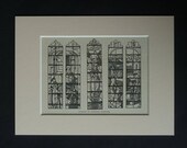 1880s Antique St Mary 39 s Church Print of Medieval Stained Glass Windows, Available Framed, Fairford Art, Gloucestershire Gift Victorian Decor