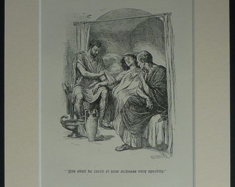 Vintage Arthur George Walker Print of a Roman Doctor Healing a Patient Doctor's surgery decor, Ancient Roman medical art, Get Well Soon Gift