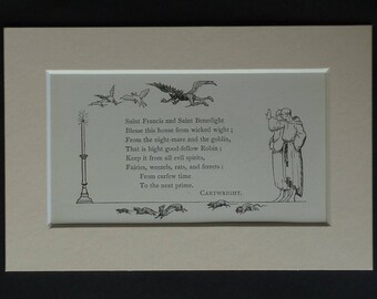 1880s Antique William Cartwright Print Available Framed Poetry Art Randolph Caldecott St Francis Gift St Benedict Decor God Bless This House